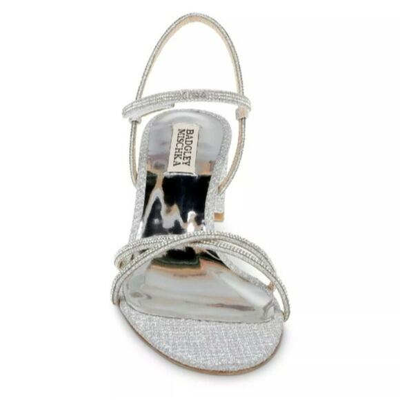 Badgley Mischka Ultima Strappy Block Heel Sandals Silver 7 - Picture 5 of 9